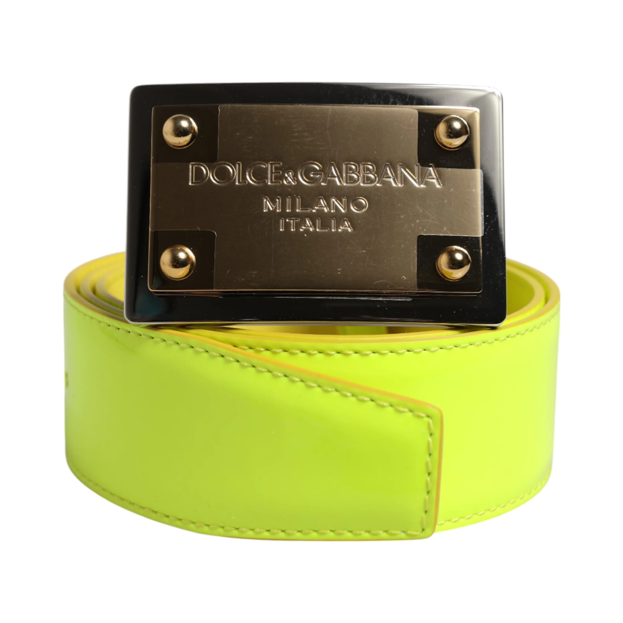 Yellow Green Classic Metal Logo Buckle Belt