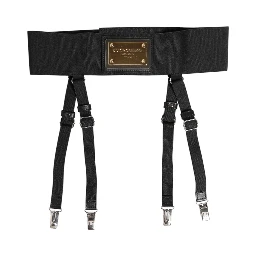 Black Leather Logo Wide Waist Belt Suspender