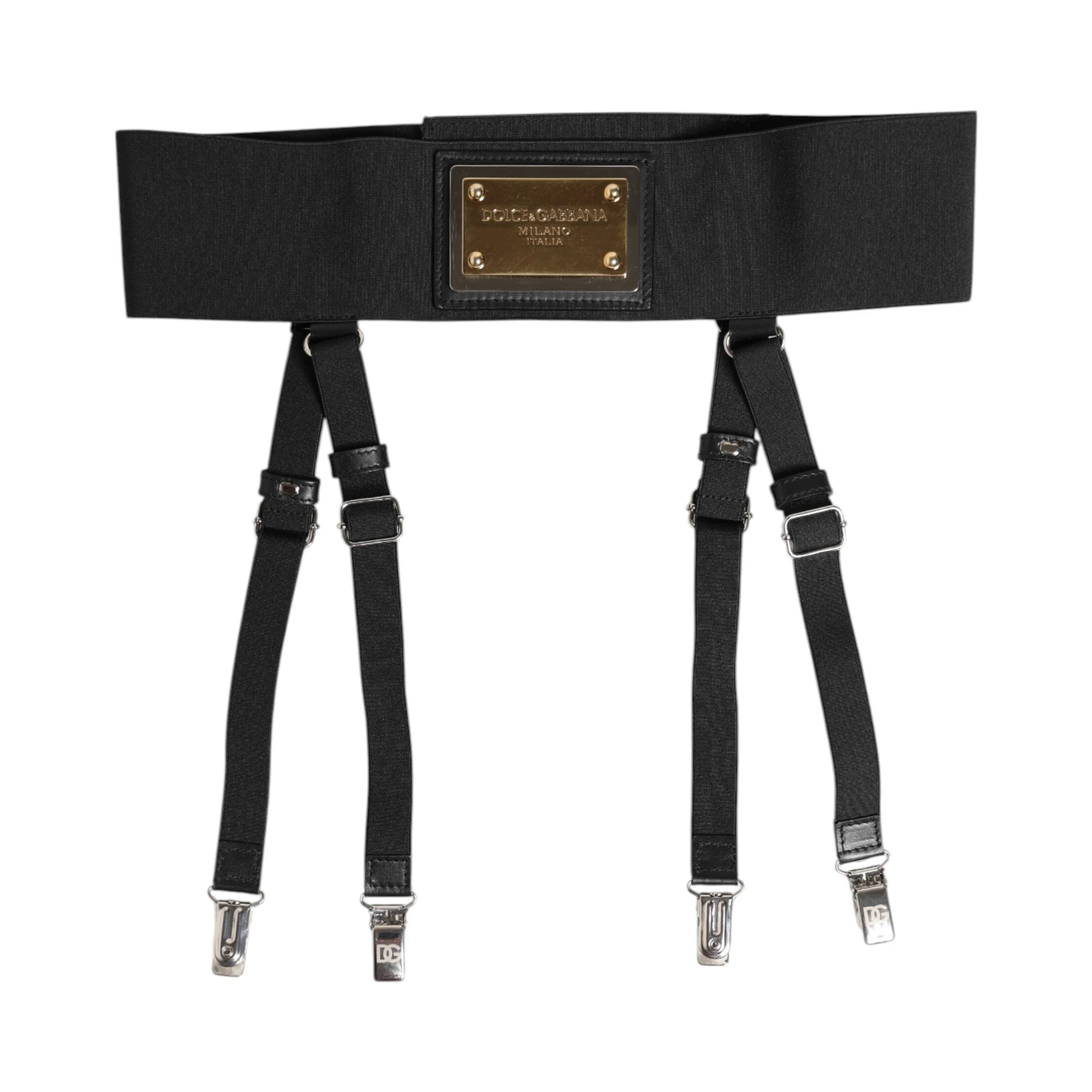 Black Leather Logo Wide Waist Belt Suspender