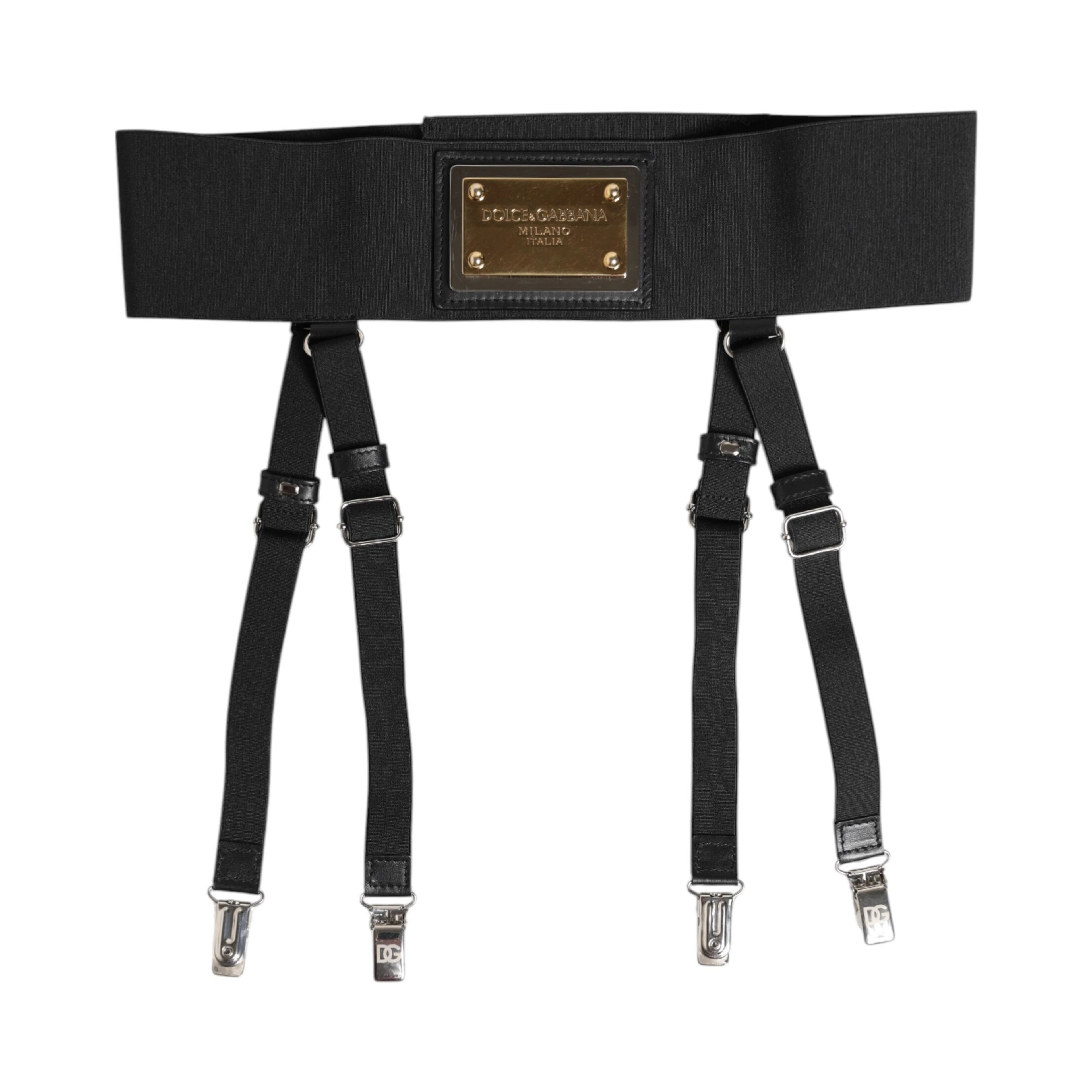 Black Leather Logo Wide Waist Belt Suspender