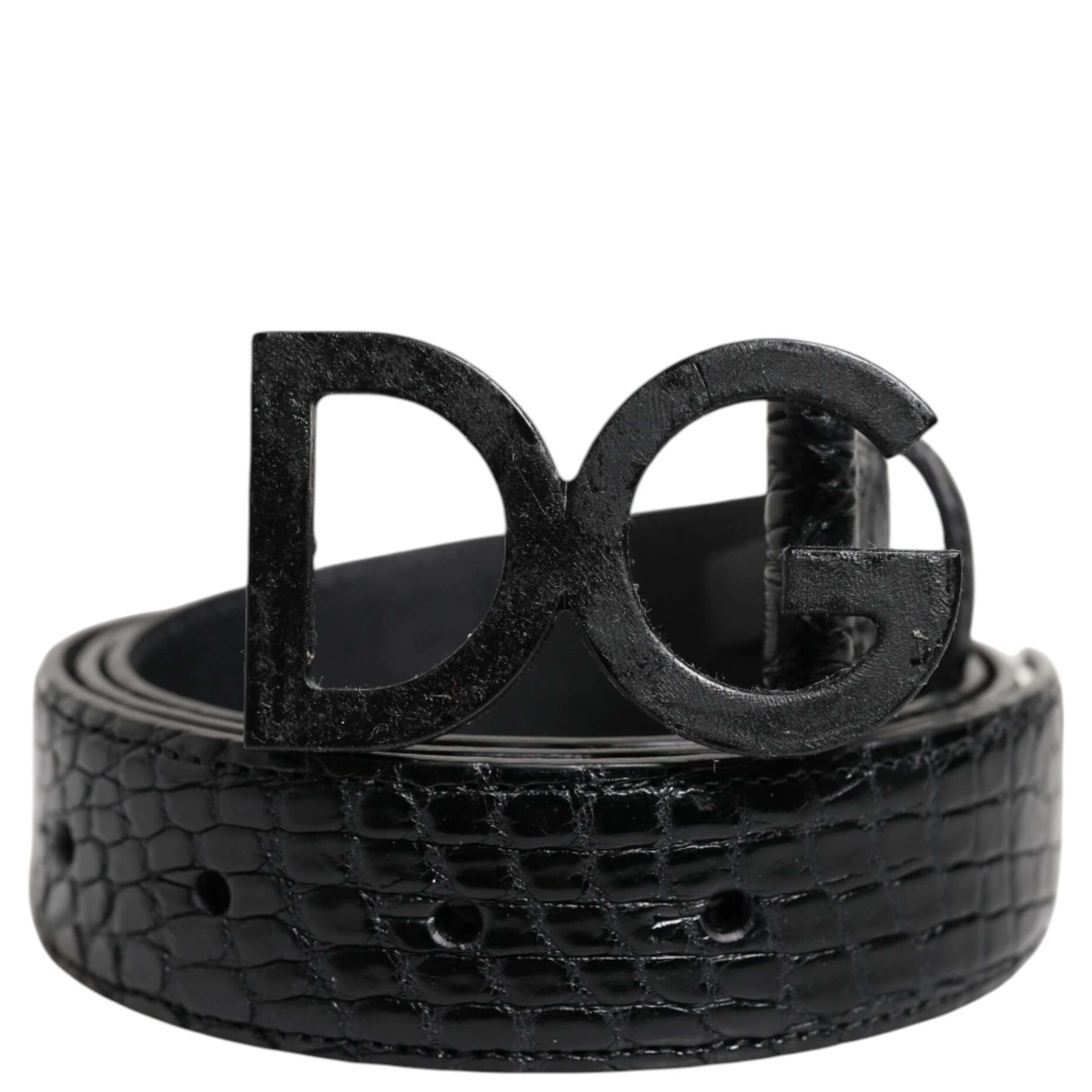 Black Leather Classic Metal DG Buckle Belt