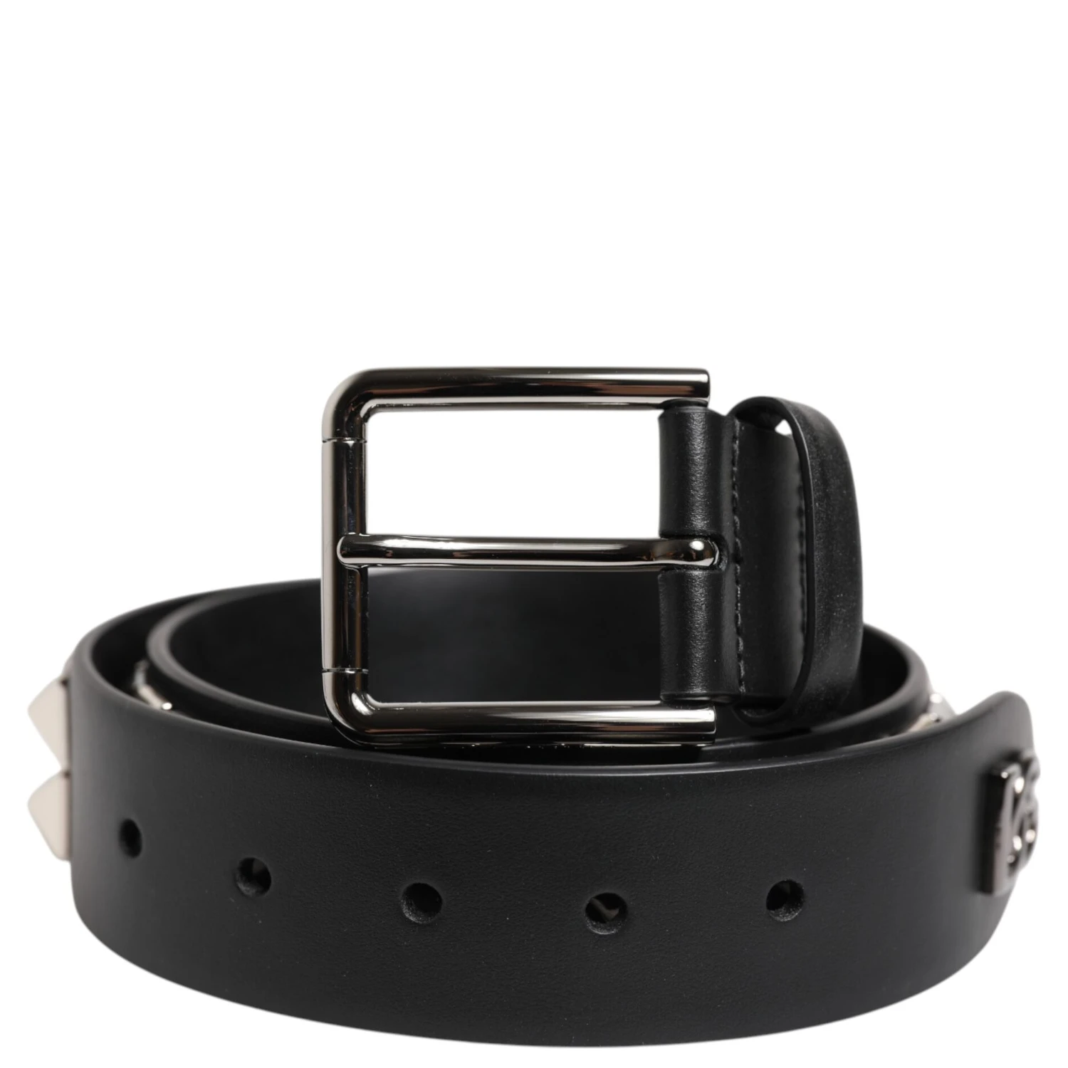 Black Leather Studded DG Metal Buckle Belt