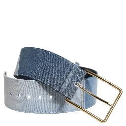 Two Tone Blue Denim Gold Metal Buckle Belt