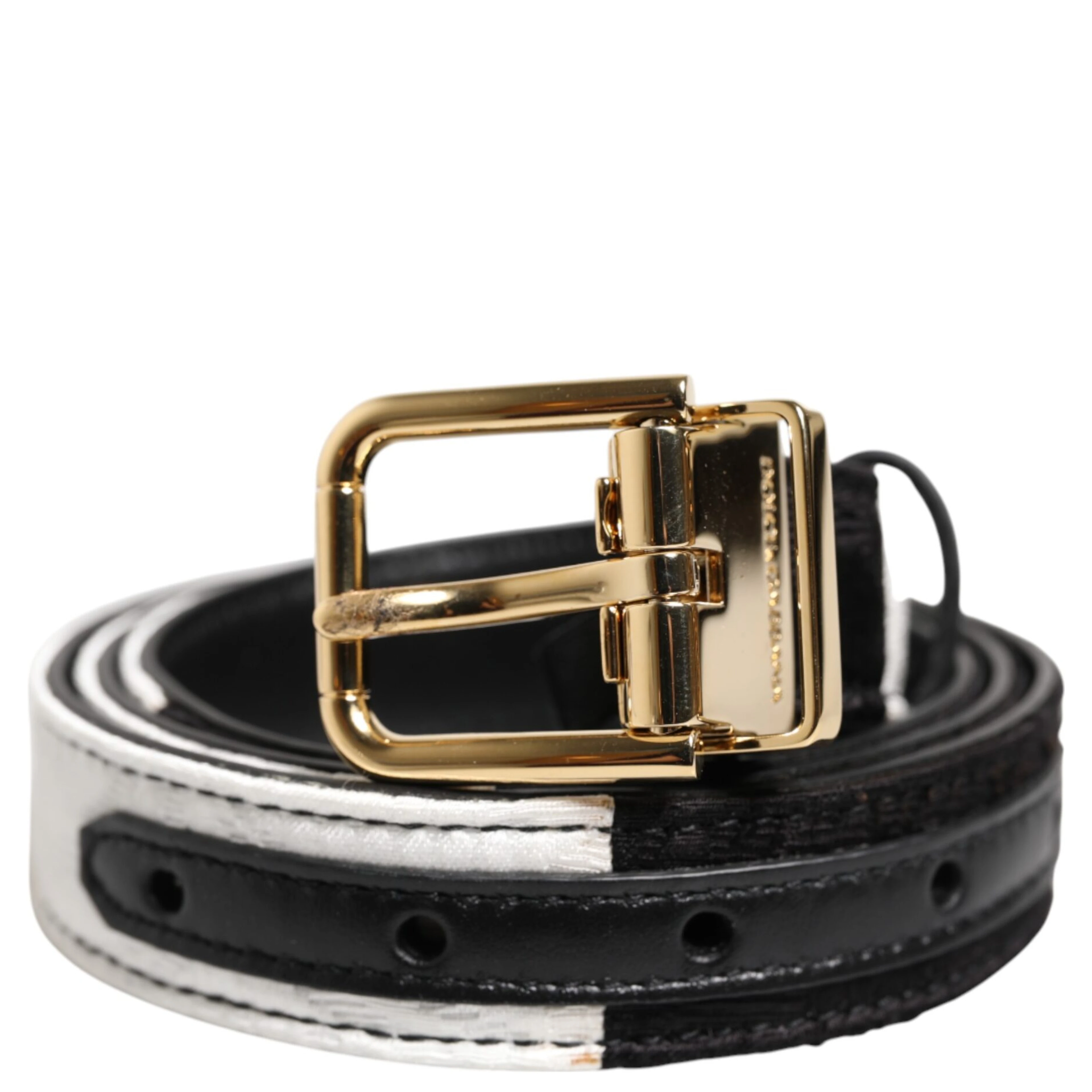 Black White Patchwork Gold Metal Buckle Belt