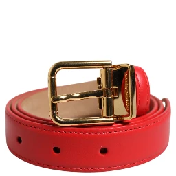 Red Leather Gold Metal Buckle Cintura Belt
