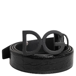 Black Leather Classic Metal DG Buckle Belt