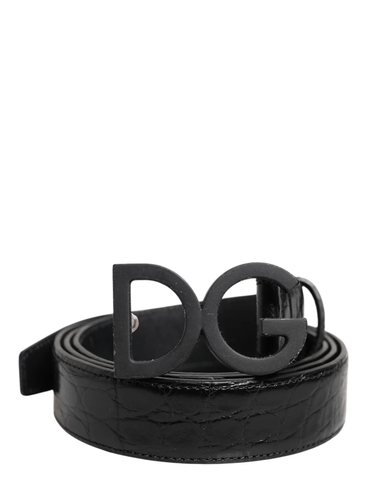 Black Leather Classic Metal DG Buckle Belt