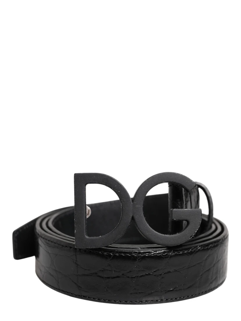 Black Leather Classic Metal DG Buckle Belt
