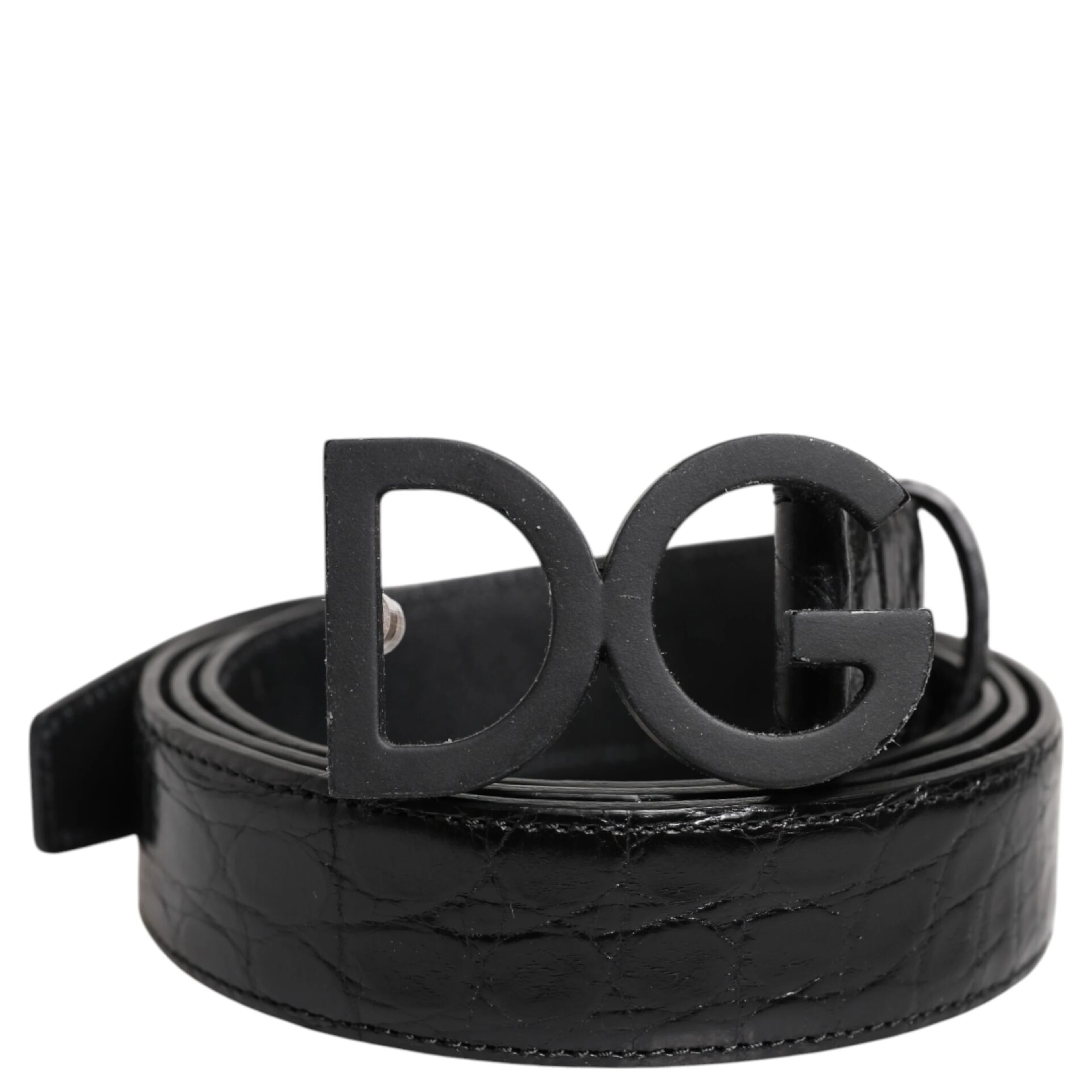 Black Leather Classic Metal DG Buckle Belt