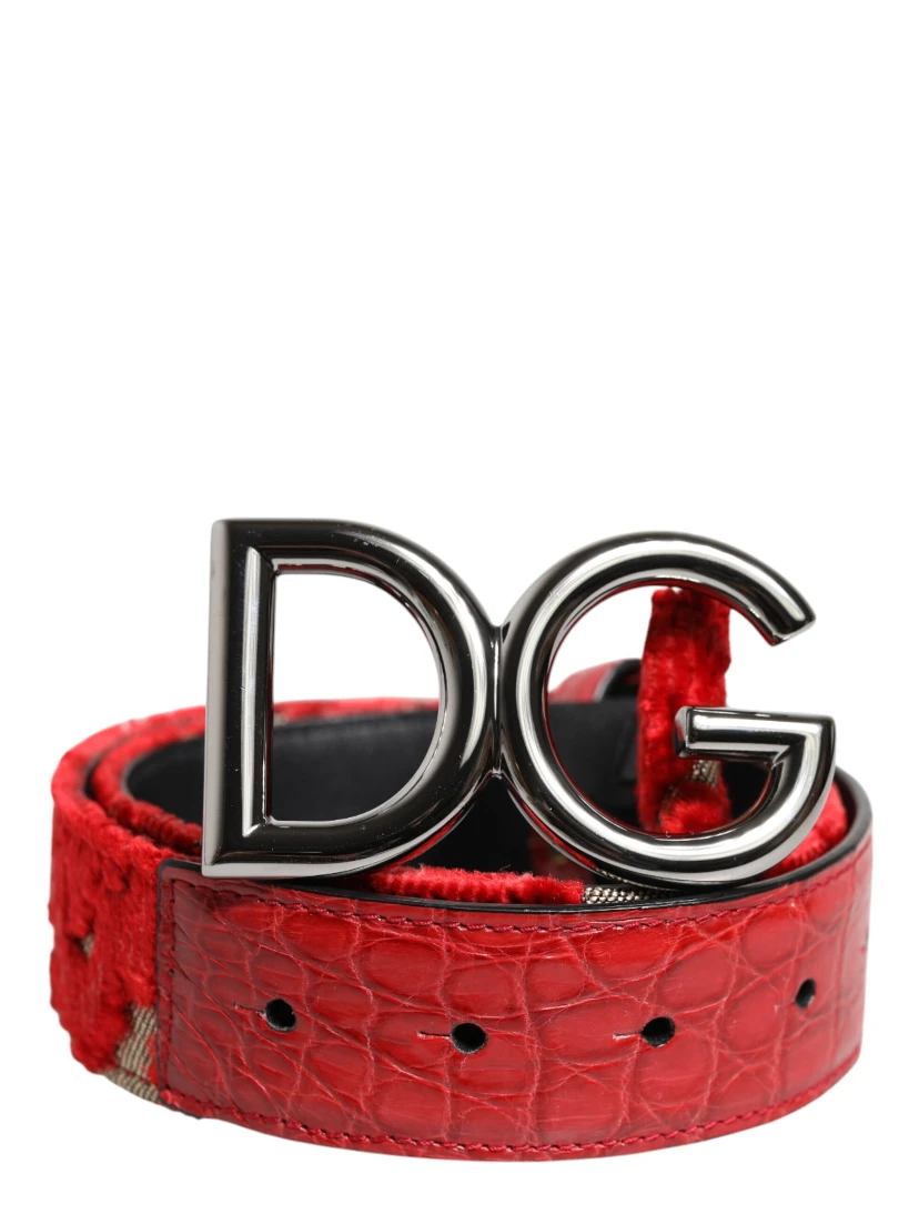 Red Viscose Silver DG Logo Metal Buckle Belt