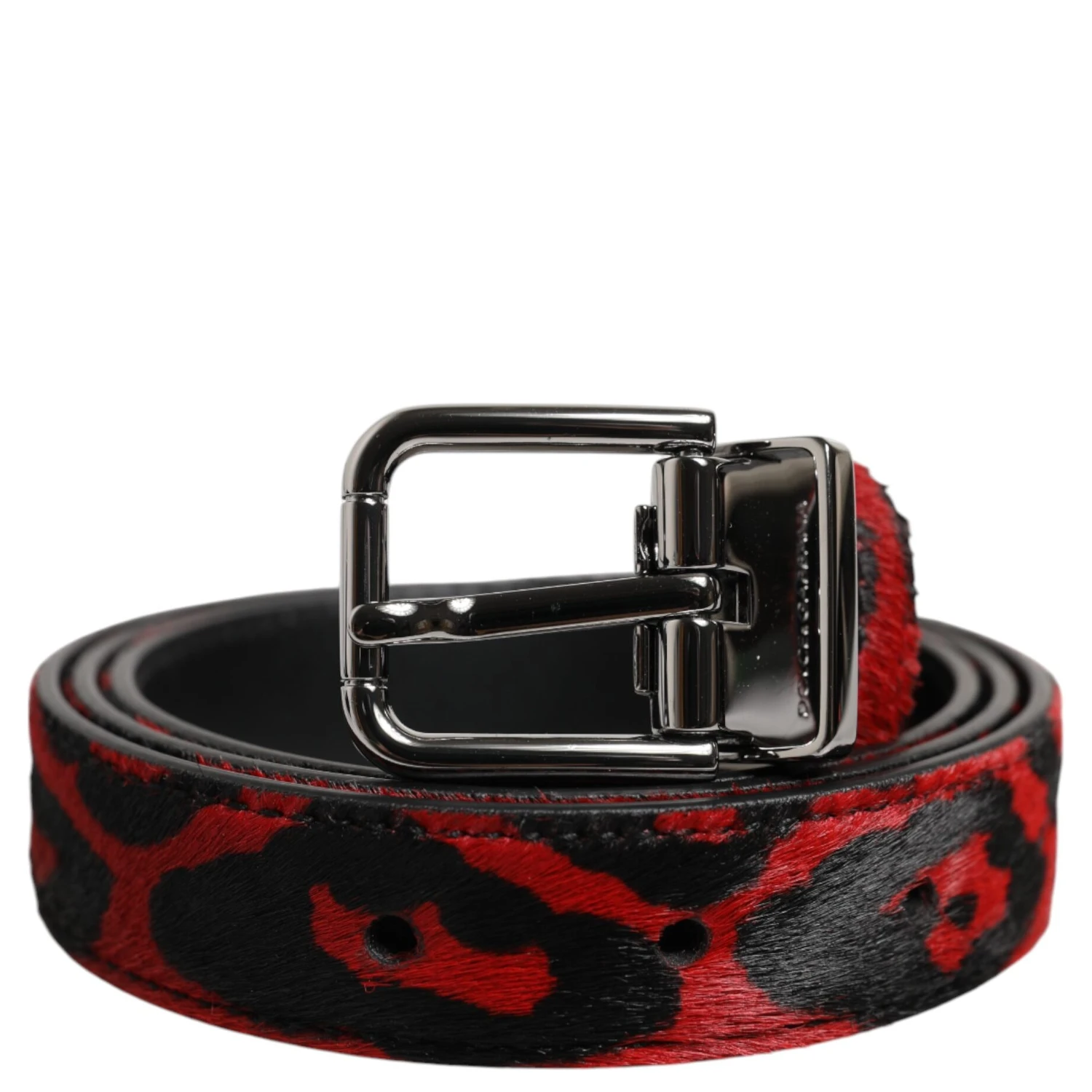 Black Red Leopard Silver Metal Buckle Belt