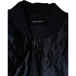 Dark Blue Quilted Full Zip Bomber Jacket