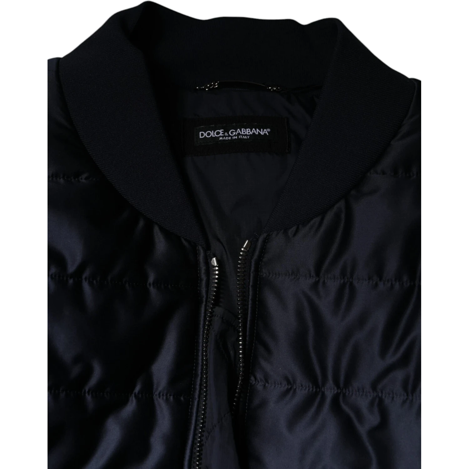 Dark Blue Quilted Full Zip Bomber Jacket