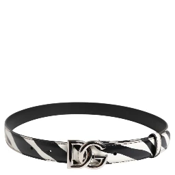 Black White Leather Silver Metal Buckle Belt