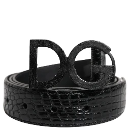 Black Leather Classic Metal DG Buckle Belt