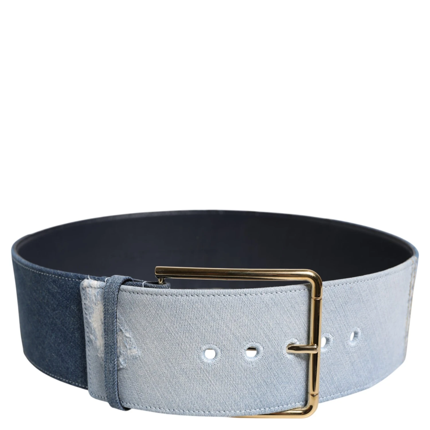 Two Tone Blue Denim Gold Metal Buckle Belt