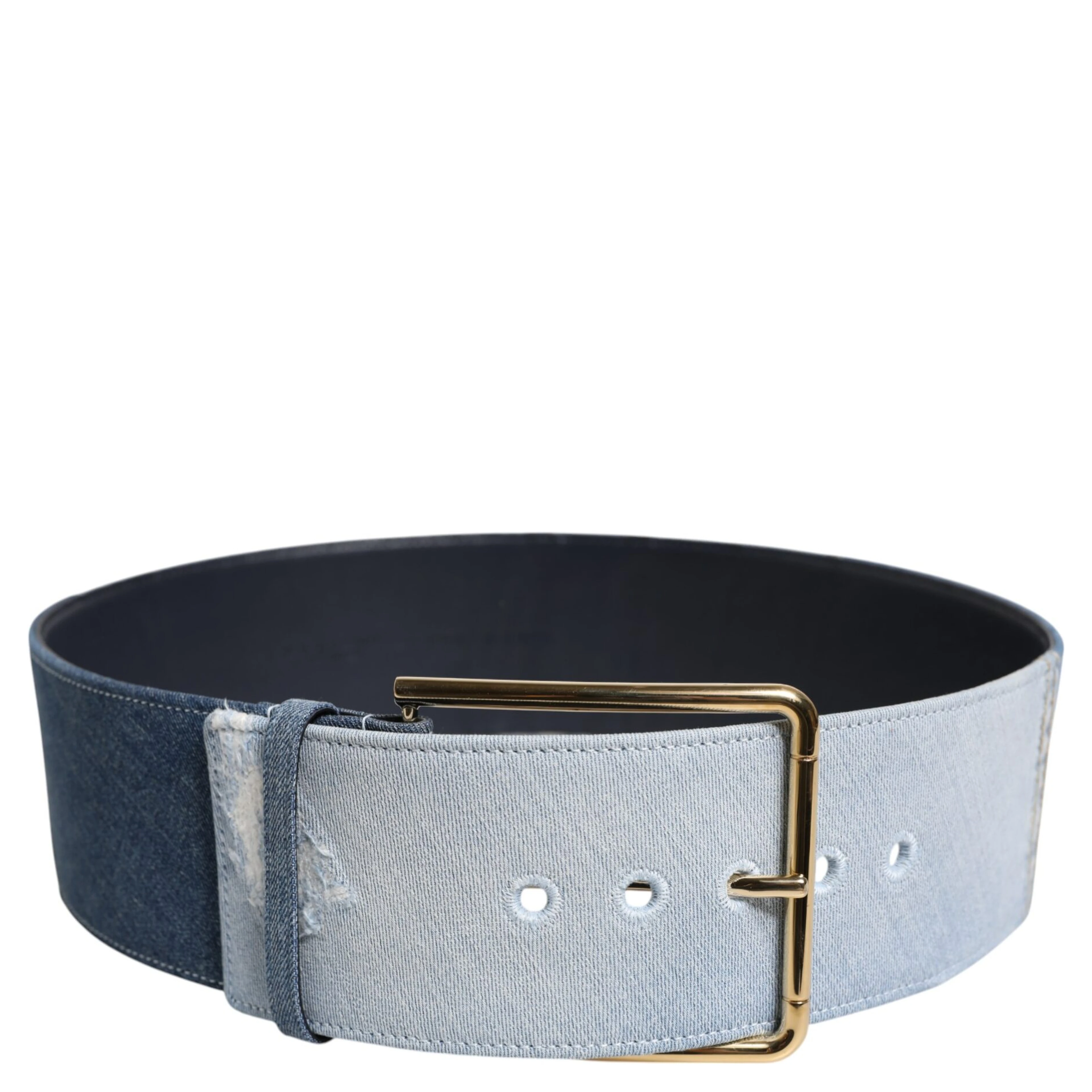 Two Tone Blue Denim Gold Metal Buckle Belt