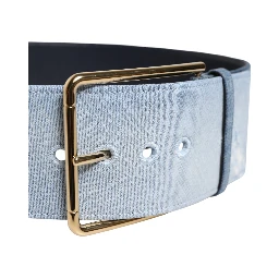 Two Tone Blue Denim Gold Metal Buckle Belt