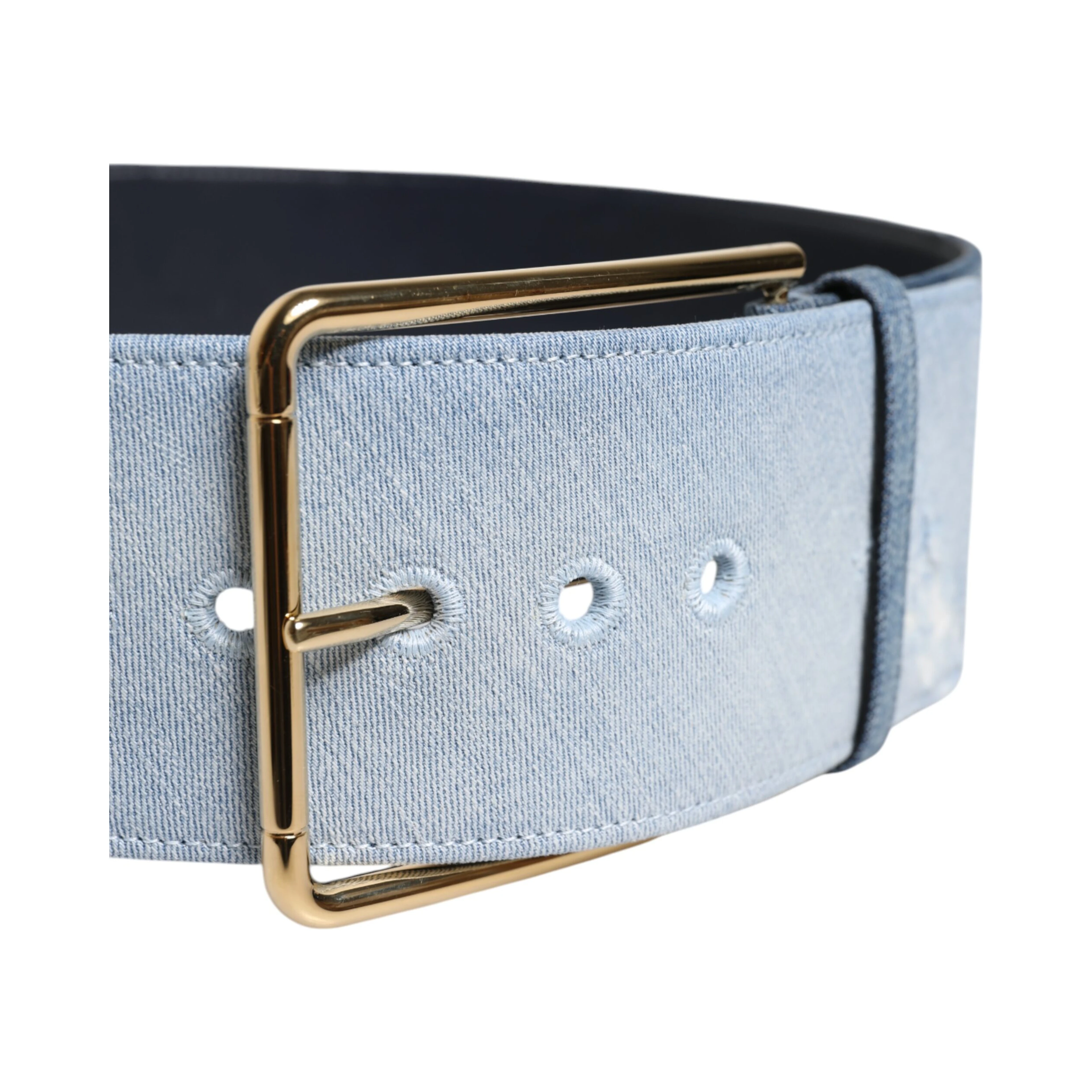 Two Tone Blue Denim Gold Metal Buckle Belt