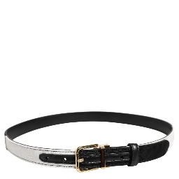 Black White Patchwork Gold Metal Buckle Belt