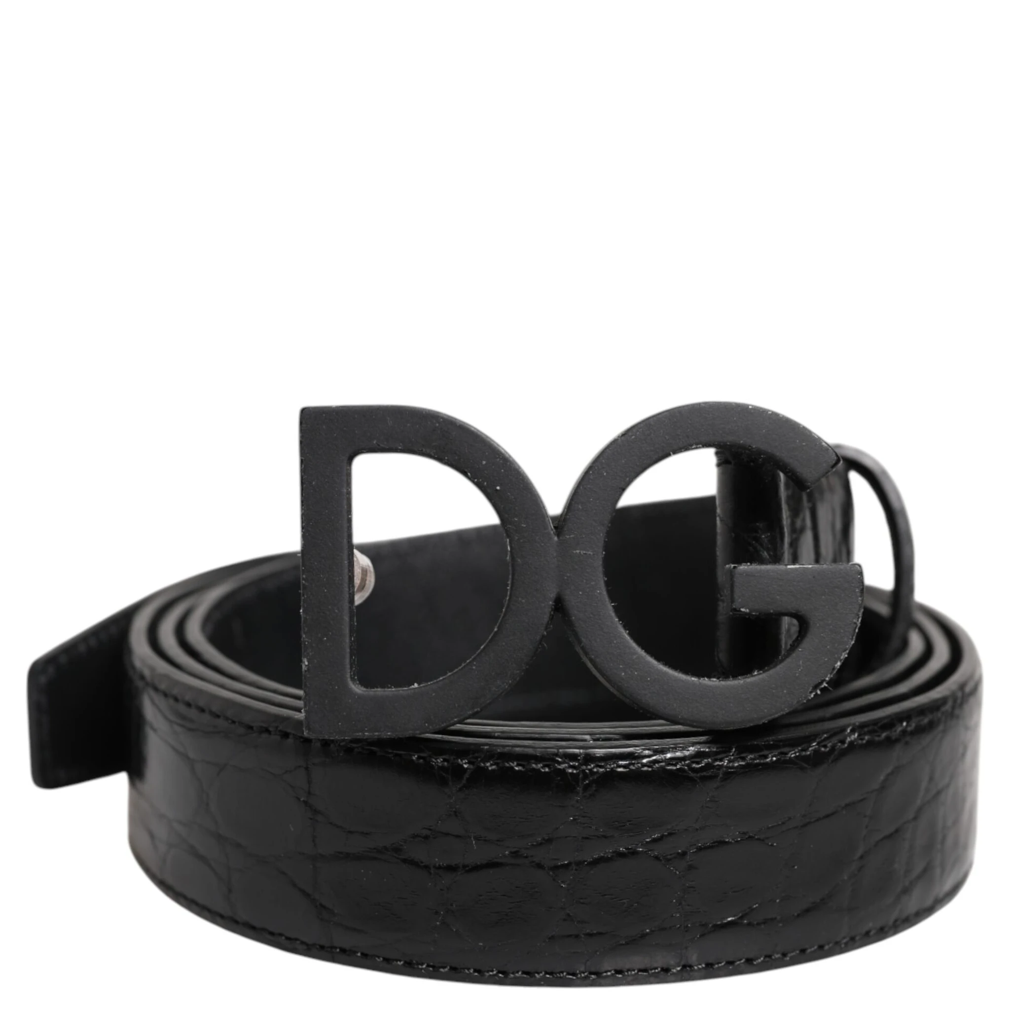 Black Leather Classic Metal DG Buckle Belt