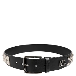 Black Leather Studded DG Metal Buckle Belt
