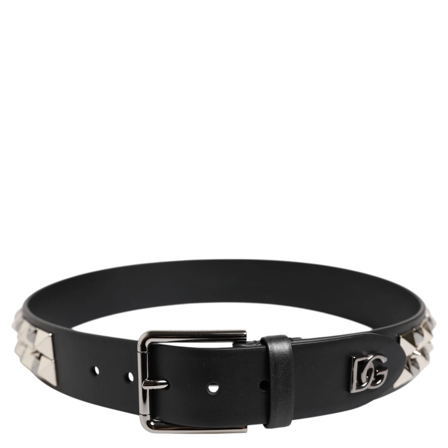 Black Leather Studded DG Metal Buckle Belt