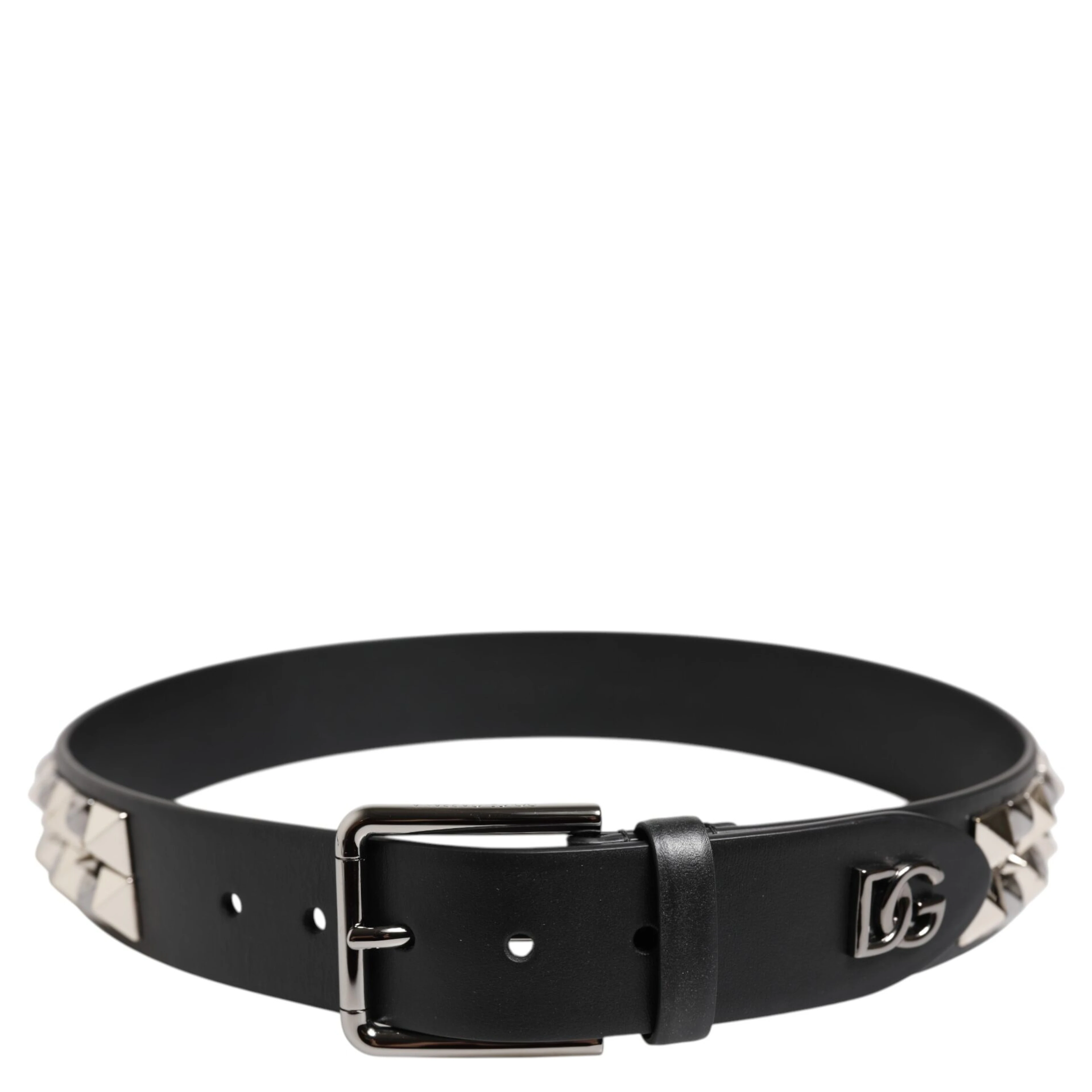 Black Leather Studded DG Metal Buckle Belt