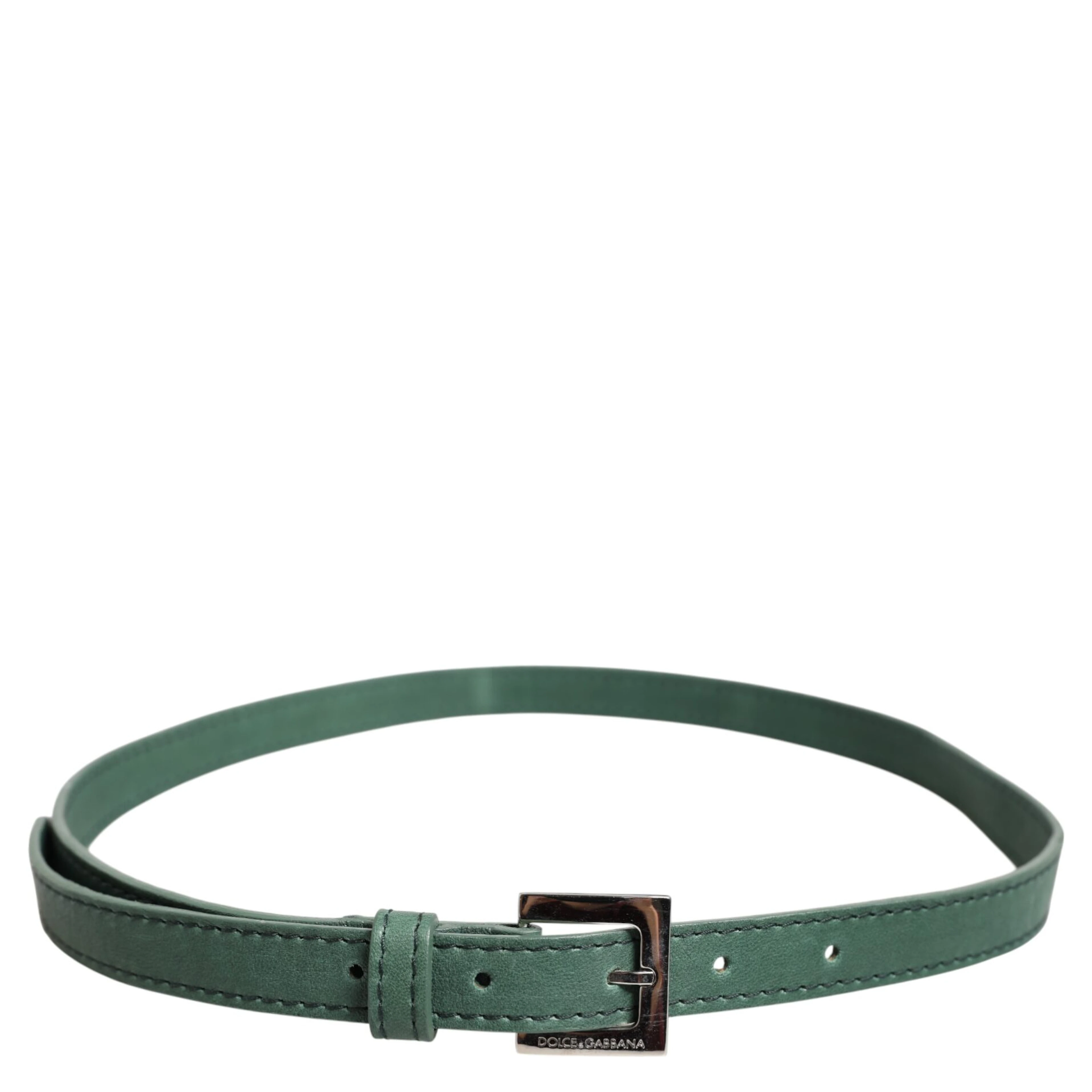 Dark Green Leather Silver Metal Buckle Belt