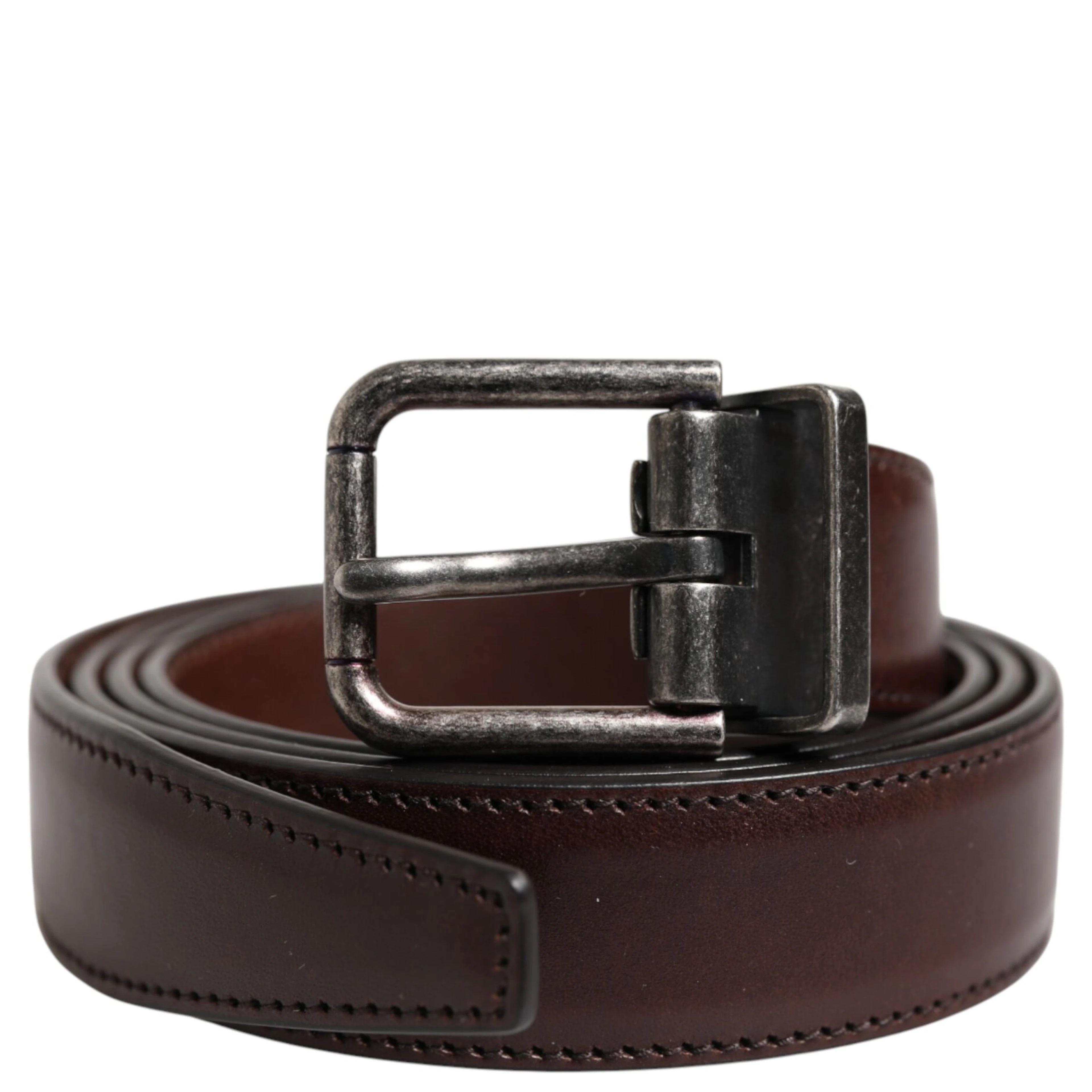 Brown Classic Silver Metal Logo Buckle Belt