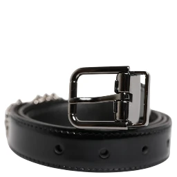 Black Embellished Metal Logo Buckle Belt