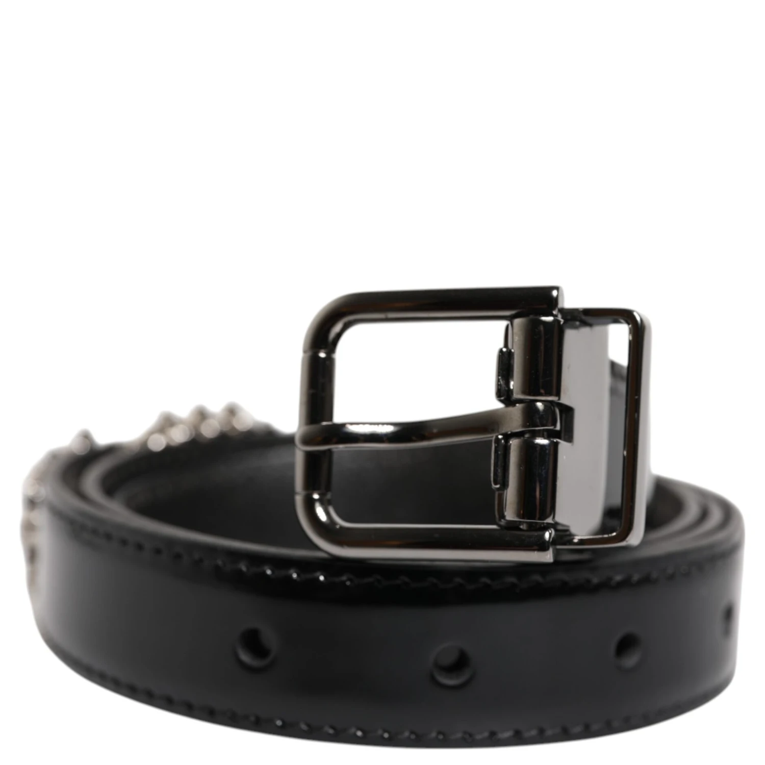 Black Embellished Metal Logo Buckle Belt