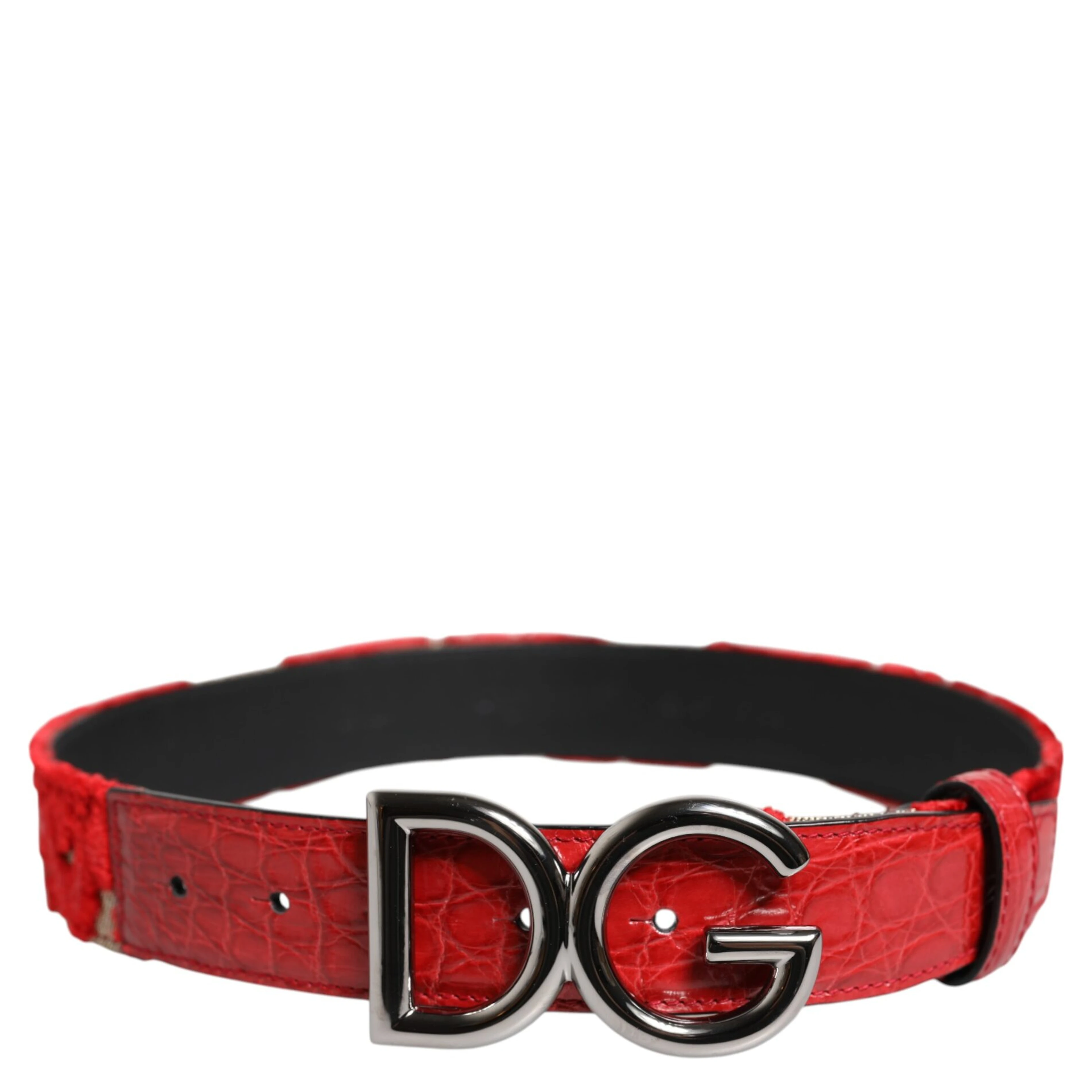 Red Viscose Silver DG Logo Metal Buckle Belt