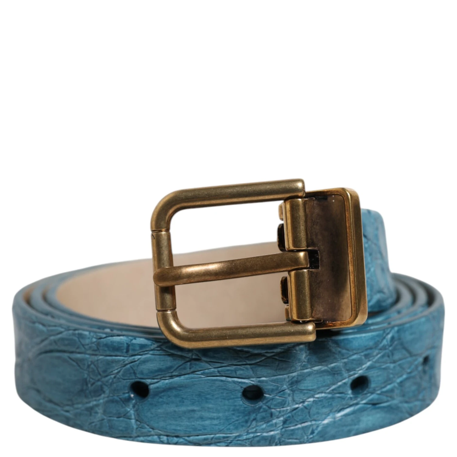 Blue Leather Classic Gold Metal Buckle Belt