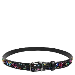 Black Sequin Embellished Metal Buckle Belt