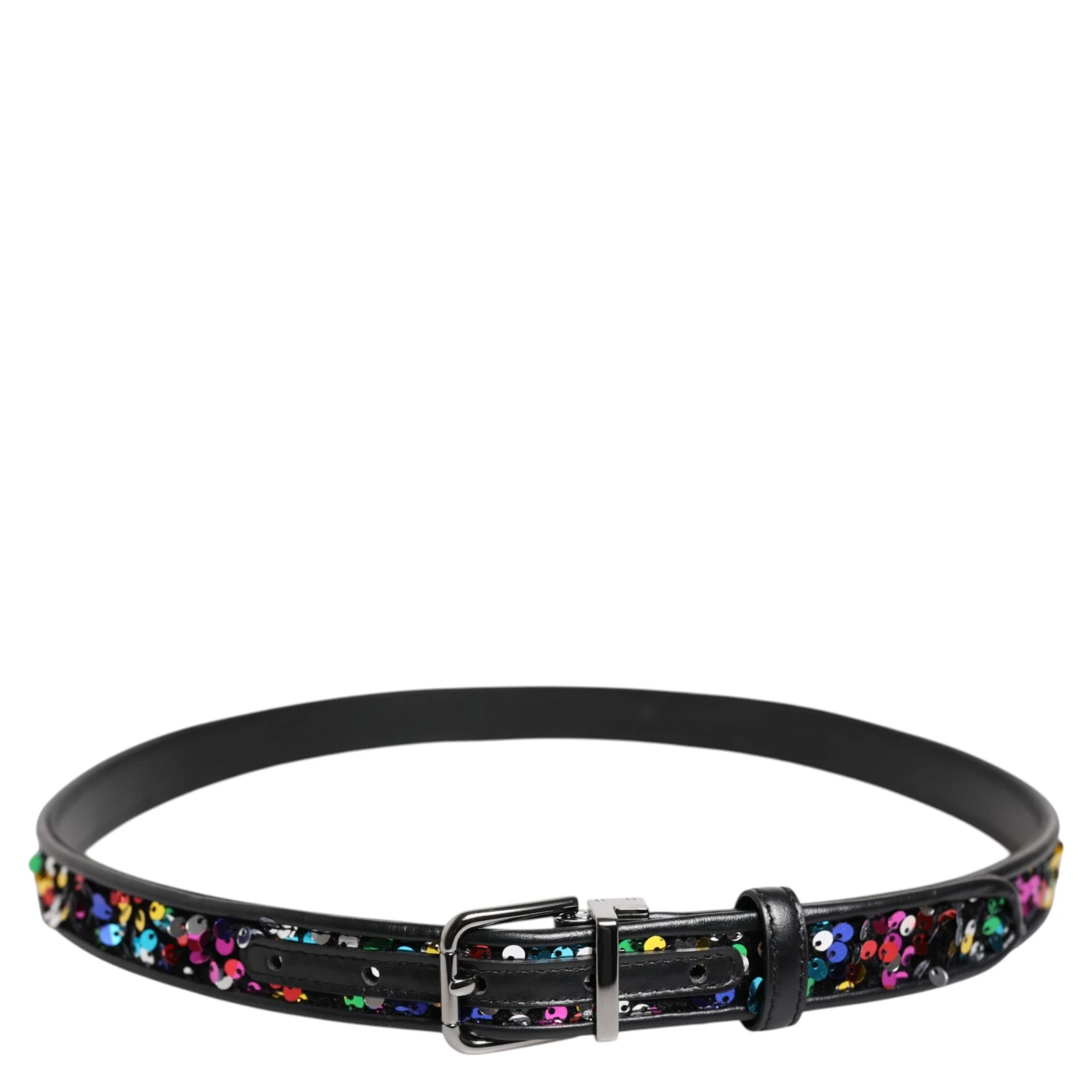 Black Sequin Embellished Metal Buckle Belt