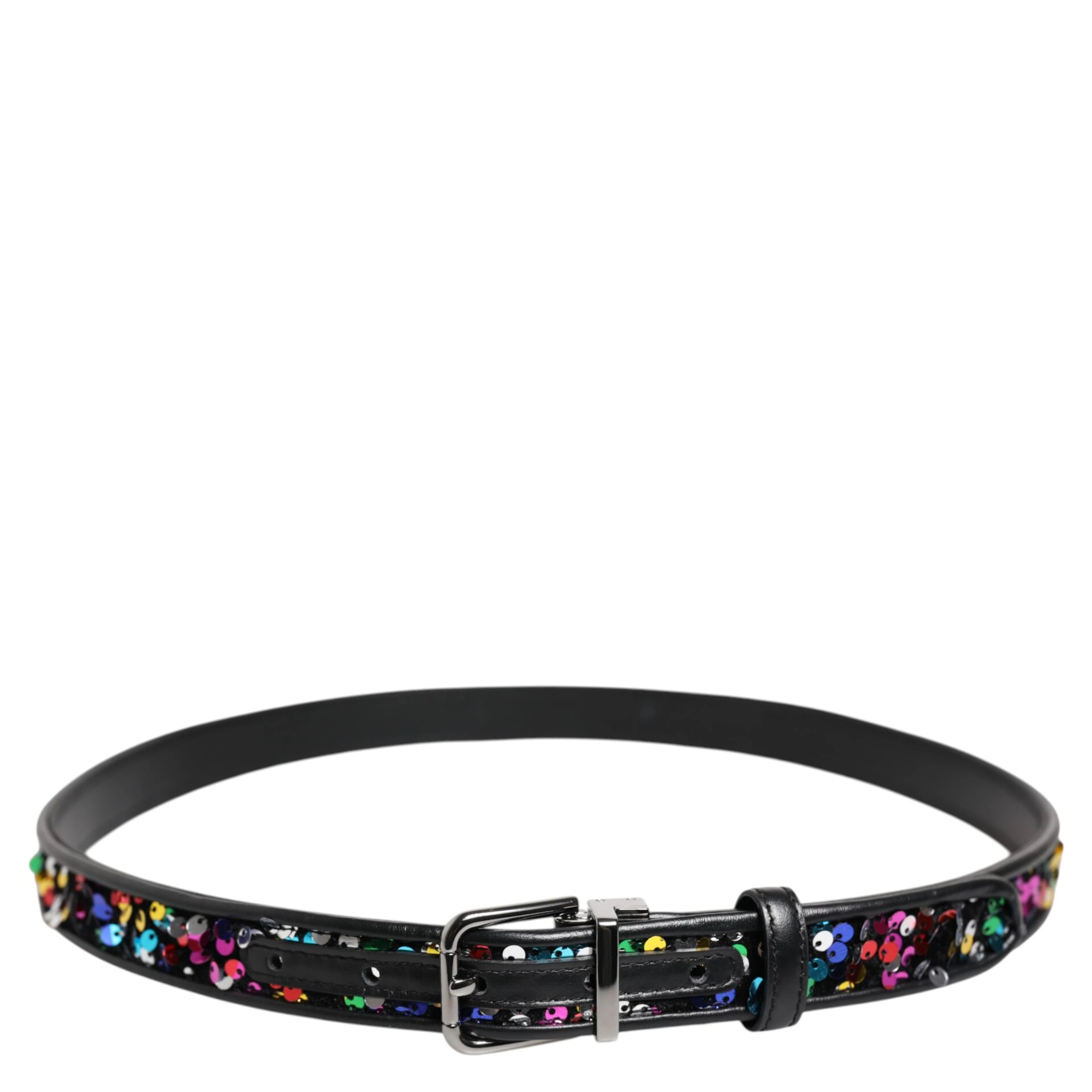 Black Sequin Embellished Metal Buckle Belt