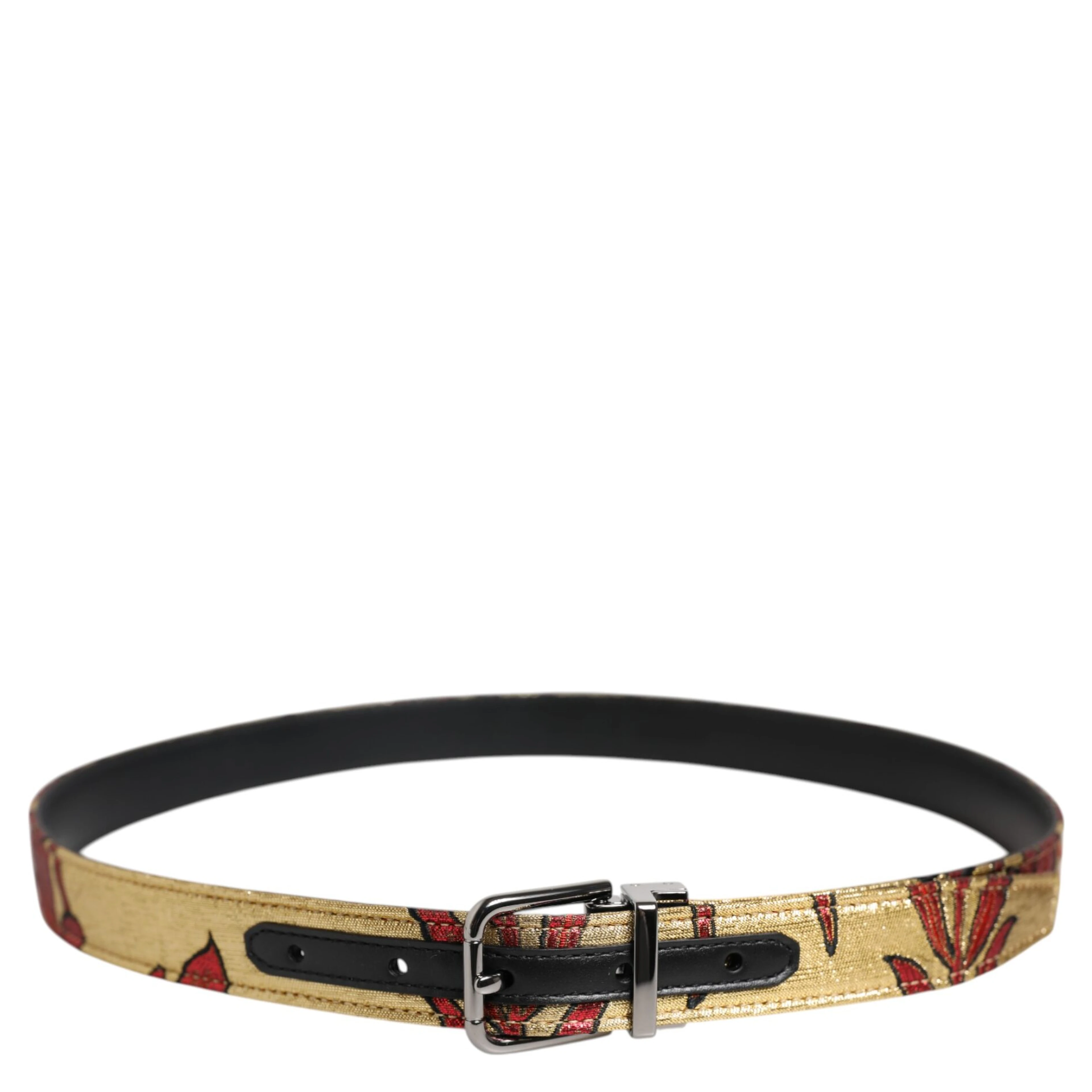 Gold Floral Jacquard Silver Metal Buckle Belt