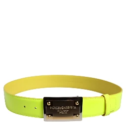 Yellow Green Classic Metal Logo Buckle Belt