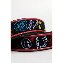 Black Cotton Printed Women Bag Accessory Shoulder Strap
