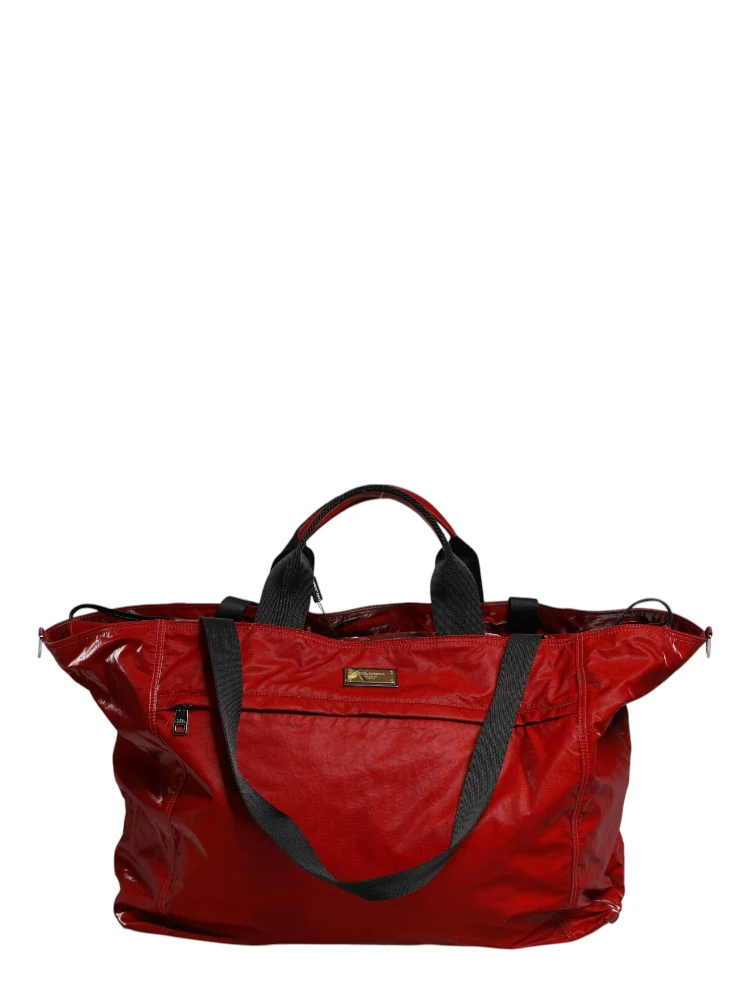 Red Nylon Hand Shoulder Duffel Travel Bag