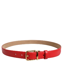 Red Leather Gold Metal Buckle Cintura Belt