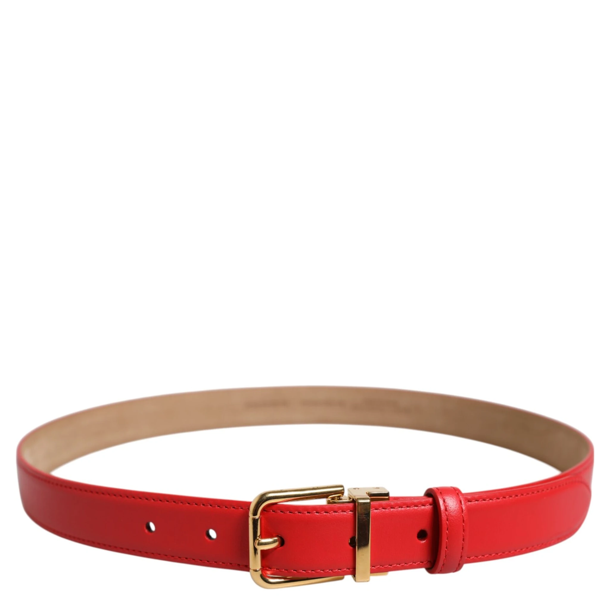 Red Leather Gold Metal Buckle Cintura Belt
