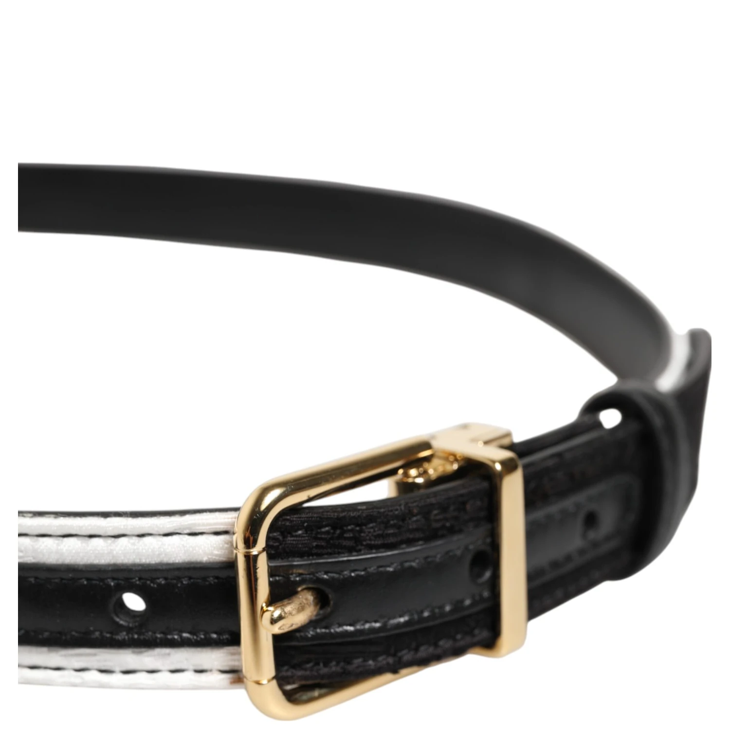Black White Patchwork Gold Metal Buckle Belt