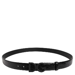 Black Leather Classic Metal DG Buckle Belt