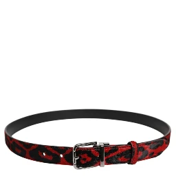 Black Red Leopard Silver Metal Buckle Belt