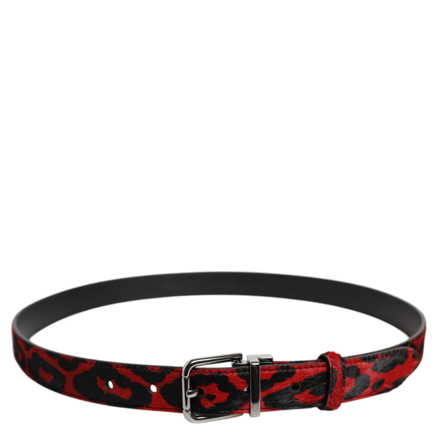 Black Red Leopard Silver Metal Buckle Belt