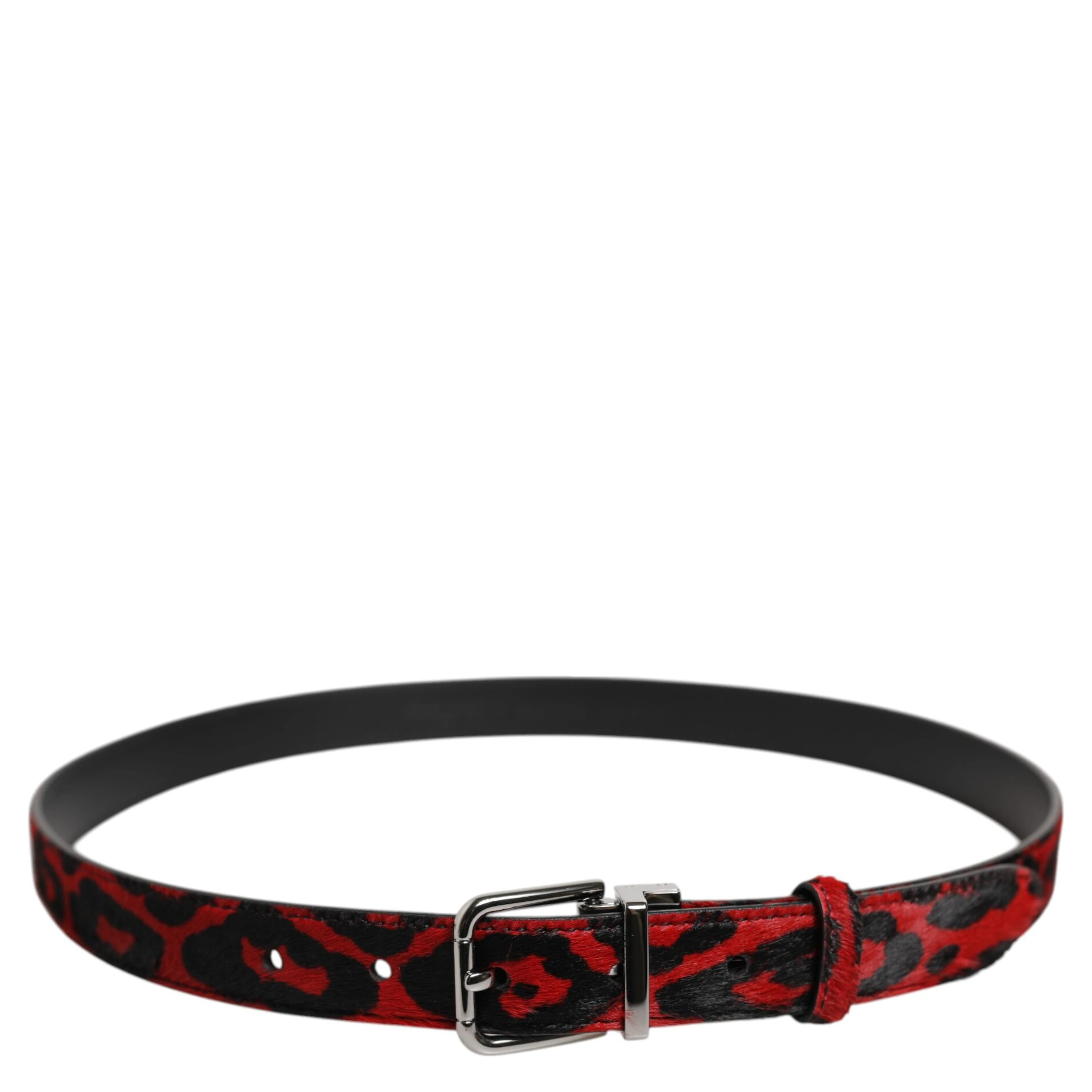Black Red Leopard Silver Metal Buckle Belt