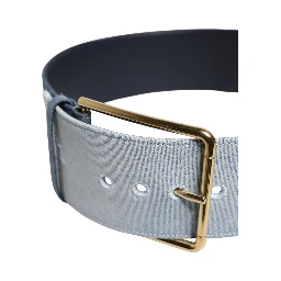 Two Tone Blue Denim Gold Metal Buckle Belt