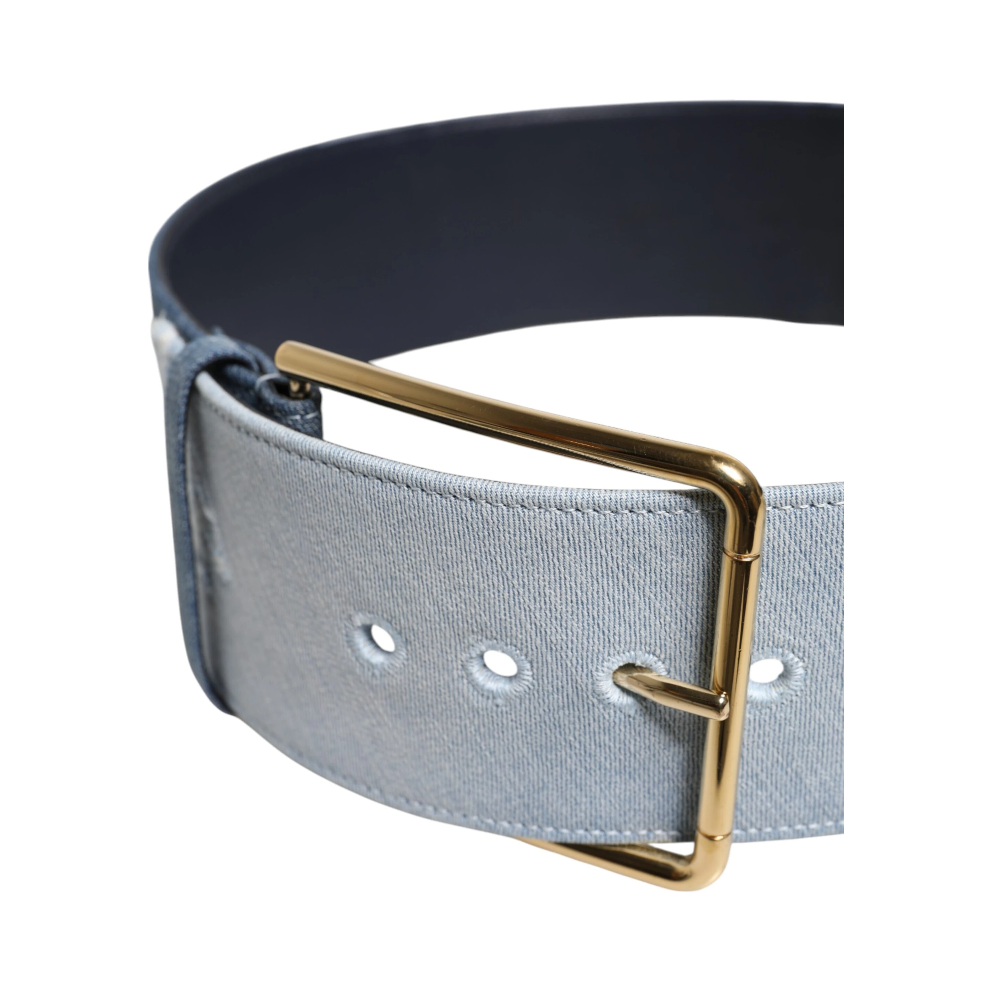 Two Tone Blue Denim Gold Metal Buckle Belt